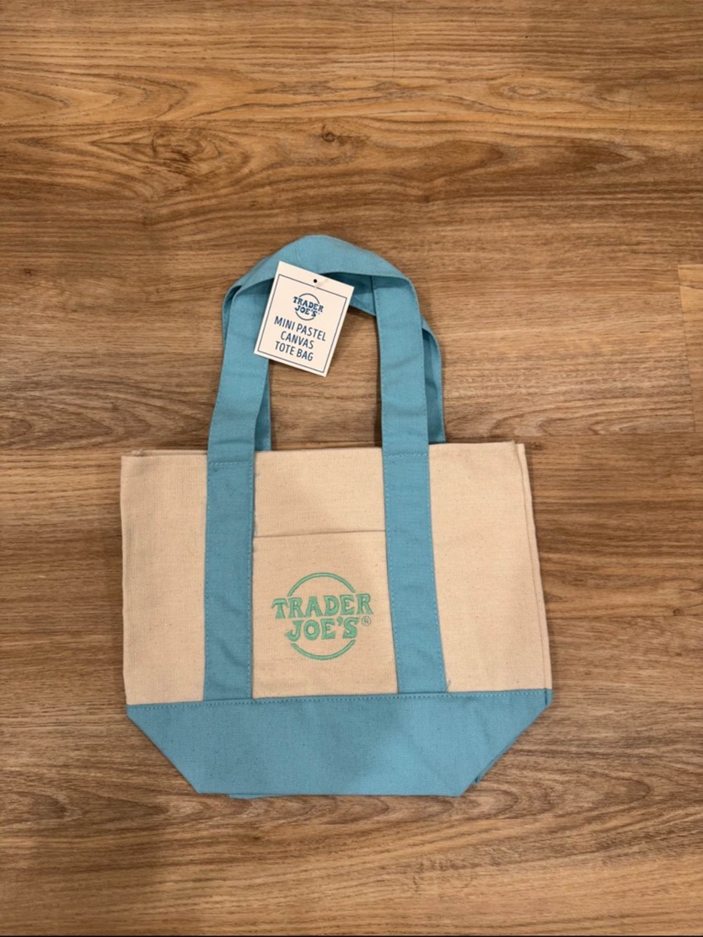 Trader Joe’s Mini Canvas Tote Bag in Beige and Light Blue